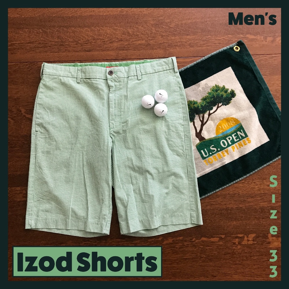 Men's Izod Green White Checked Golf Shorts 33
